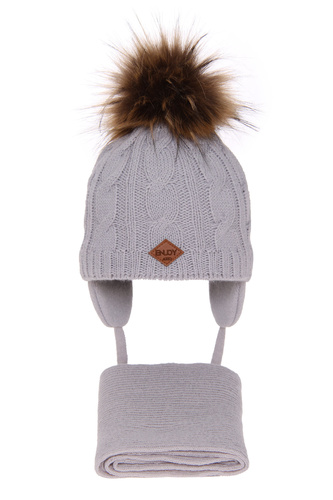 Ensemble d'hiver garçon: bonnet et écharpe, gris, avec pompon, Minor