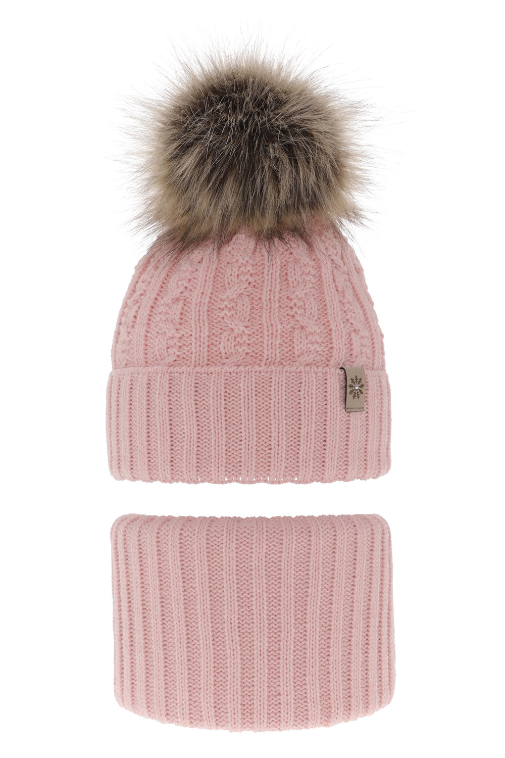 Ensemble d'hiver fille: bonnet et snood, rose, avec pompon, Pretoria