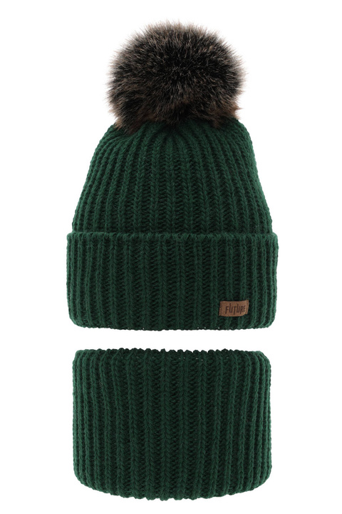 Ensemble d'hiver garçon: bonnet et snood, vert, avec pompon, Wonder