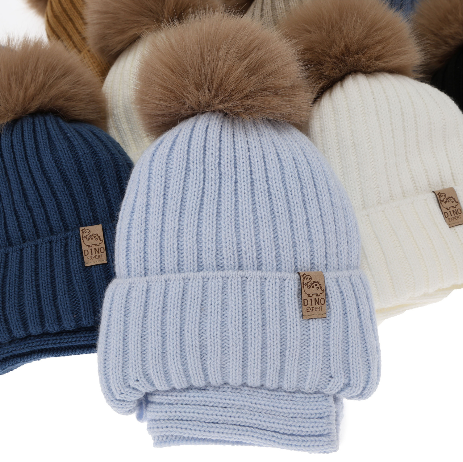 Ensemble d'hiver garçon: bonnet et snood, blanc, avec pompon, Bagil