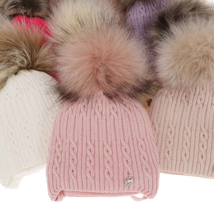 Ensemble d'hiver fille: bonnet et écharpe, violet, avec pompon, Amana