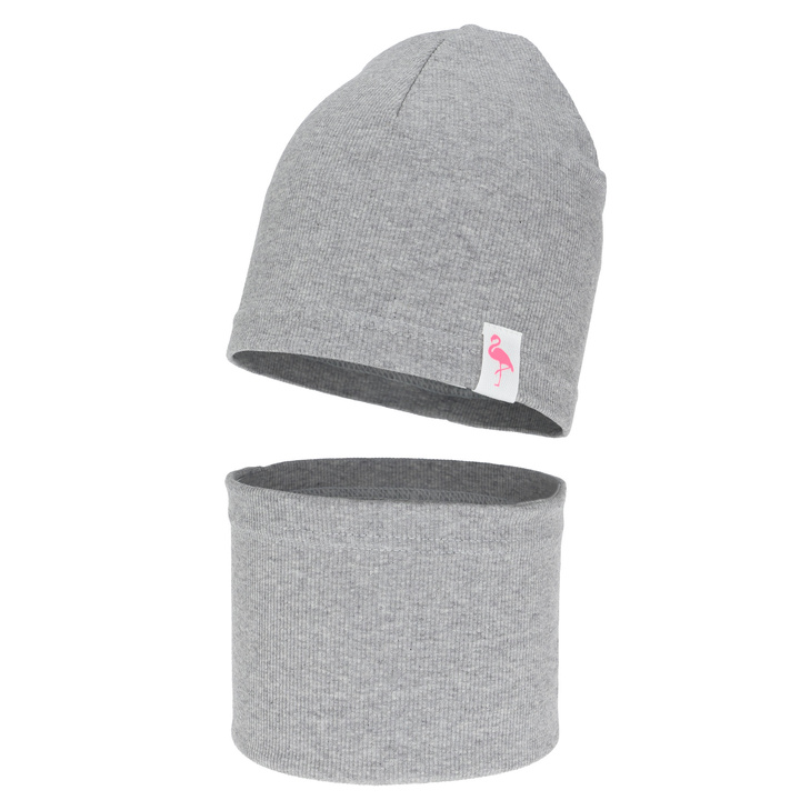 Ensemble automne/printemps fille: bonnet et snood, en coton, gris, Rumilla