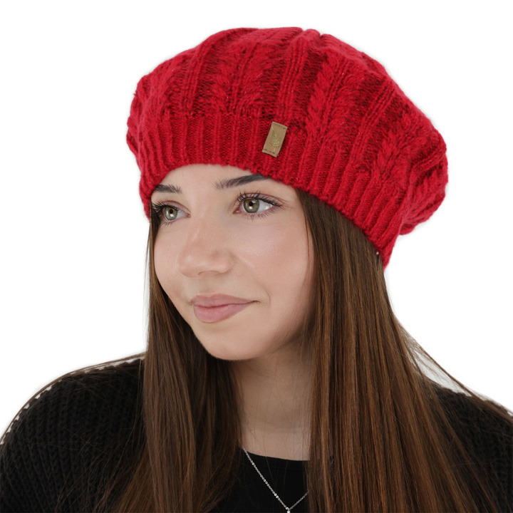 Dames winter beret, rood, met merinowol, Senja
