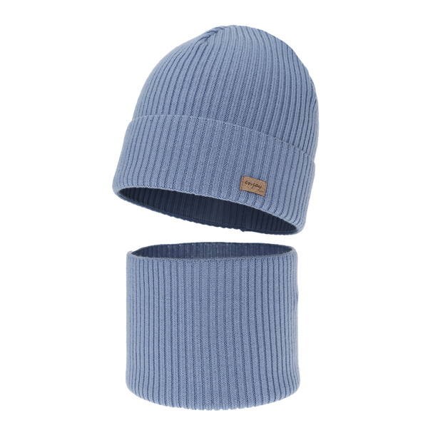 Ensemble automne/printemps garçon: bonnet et snood, bleu clair, avec laine mérinos, Intro