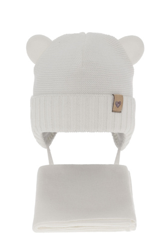 Ensemble d'hiver fille: bonnet et écharpe, blanc, avec liens, Alice