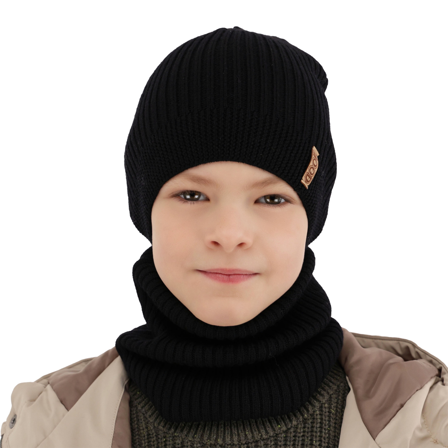 Ensemble automne/printemps garçon: bonnet et snood, gris, avec laine mérinos, Chester