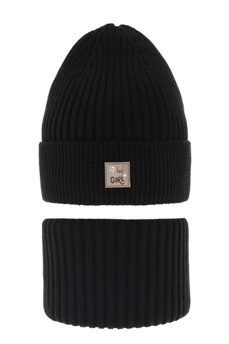 Ensemble d'hiver fille: bonnet et snood, noir, Georgina