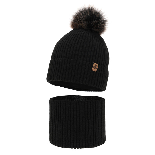 Ensemble d'hiver garçon: bonnet et snood, noir, avec pompon, Wizar