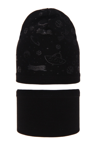 Jongens herfst/lente set muts en buissjaal, zwart, katoenen, Kosmos