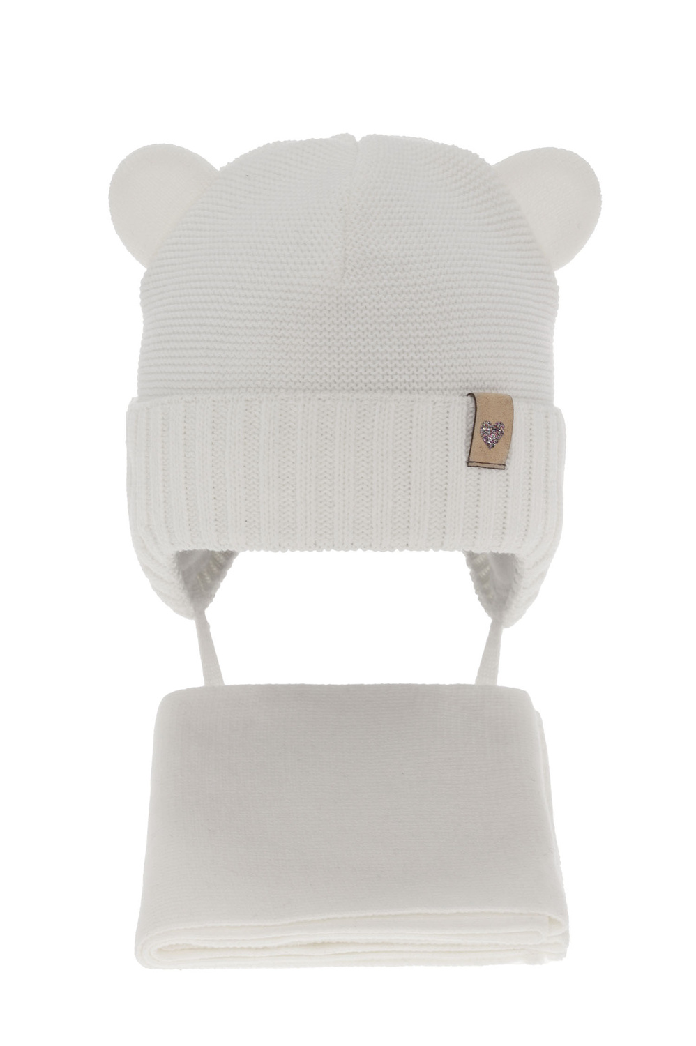 Ensemble d'hiver fille: bonnet et écharpe, blanc, avec liens, Alice