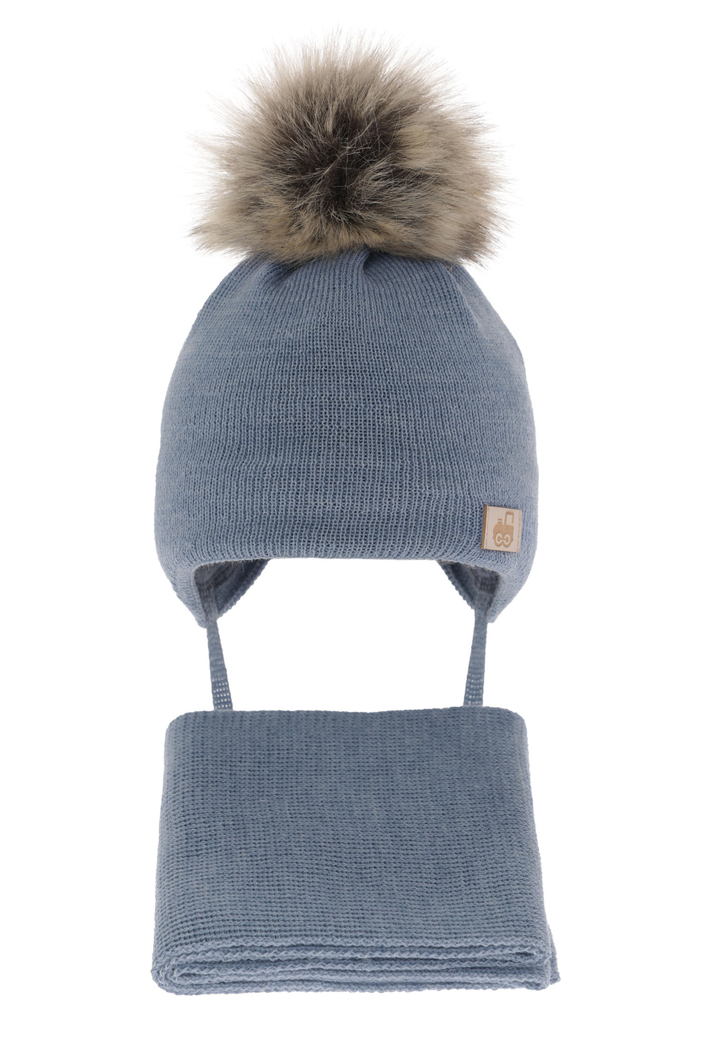 Ensemble d'hiver garçon: bonnet et écharpe, bleu, avec laine mérinos, Anastazy