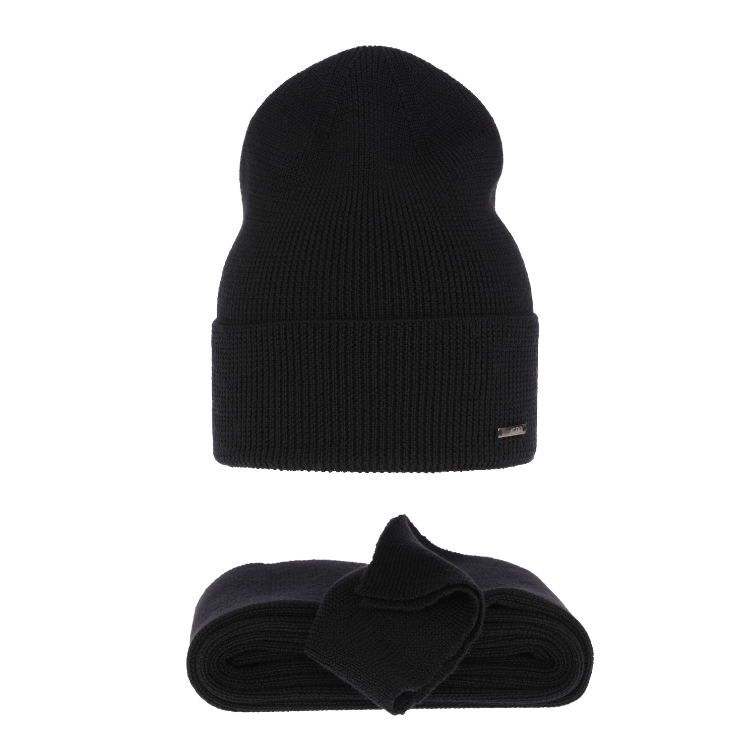 Ensemble d'hiver femme: bonnet et écharpe, noir, avec laine mérinos, Melpomena