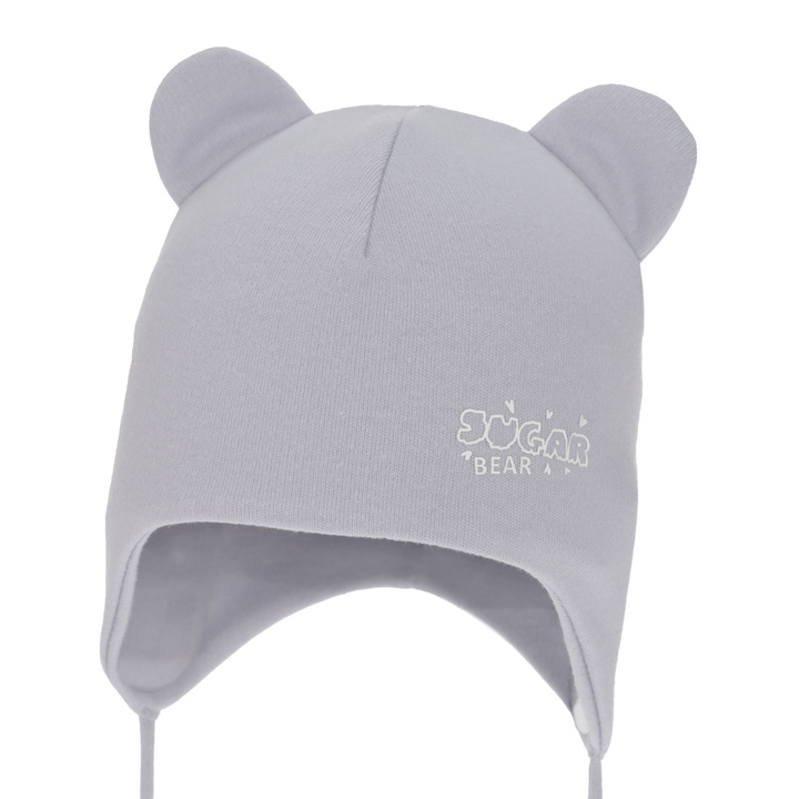 Meisjes herfst/lente muts, grijs, katoenen, met bindkoorden, Kelda