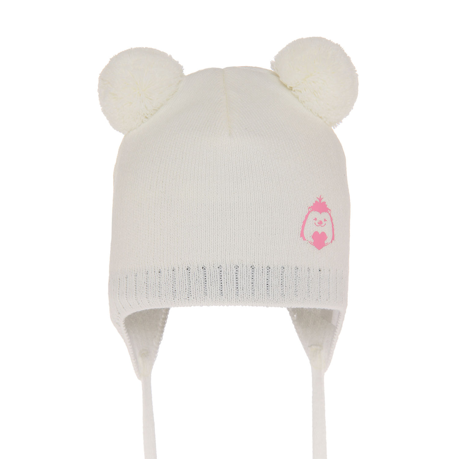 Bonnet automne/printemps fille, crème, avec deux pompons, avec liens, Bunia