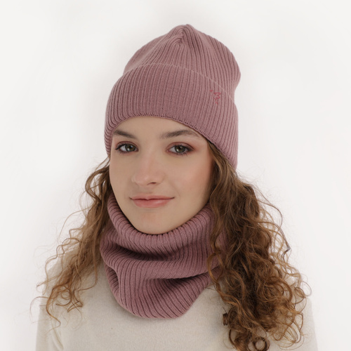 Ensemble d'hiver fille: bonnet et snood, rose, Rosetta