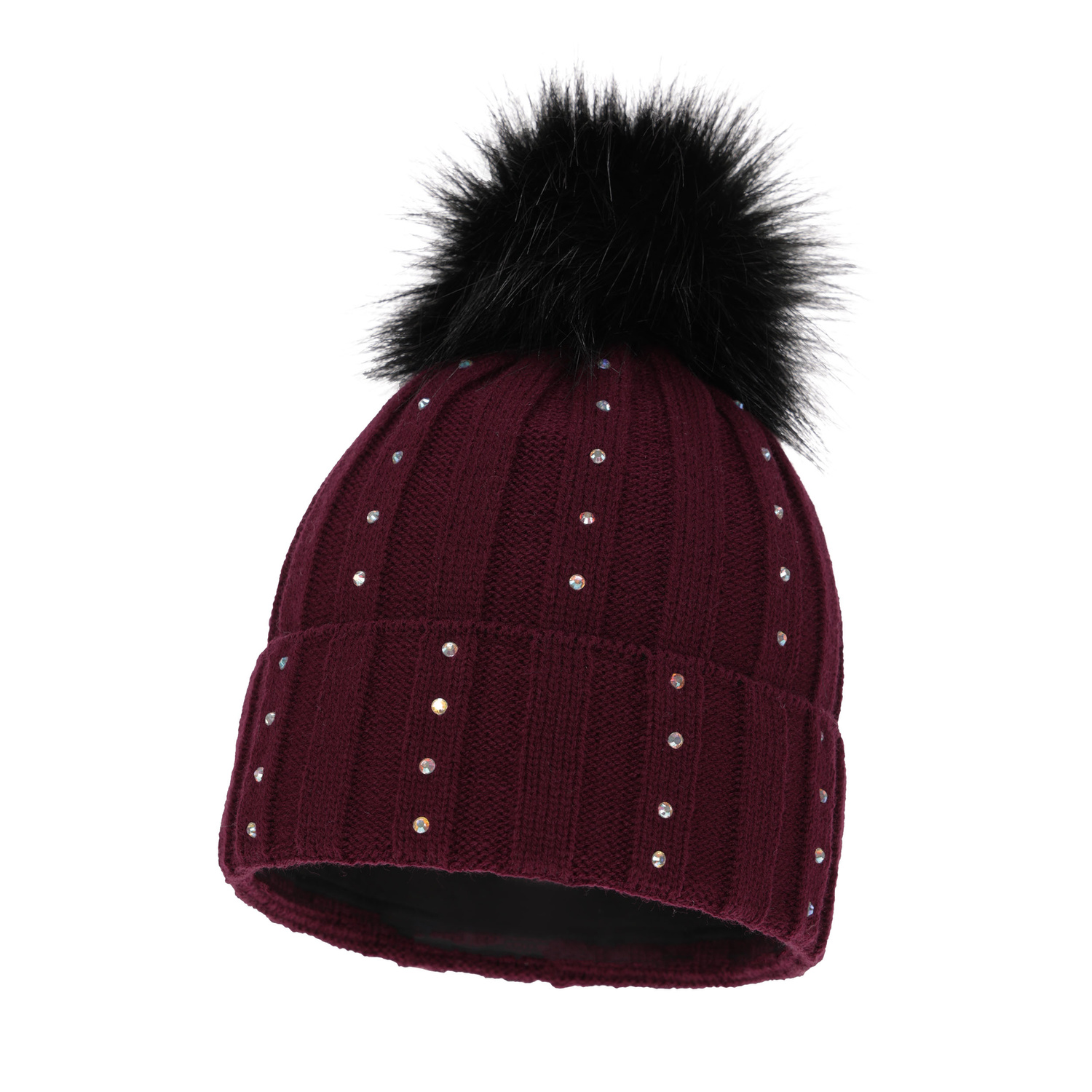 Bonnet d'hiver femme, bordo, avec pompon, Mada