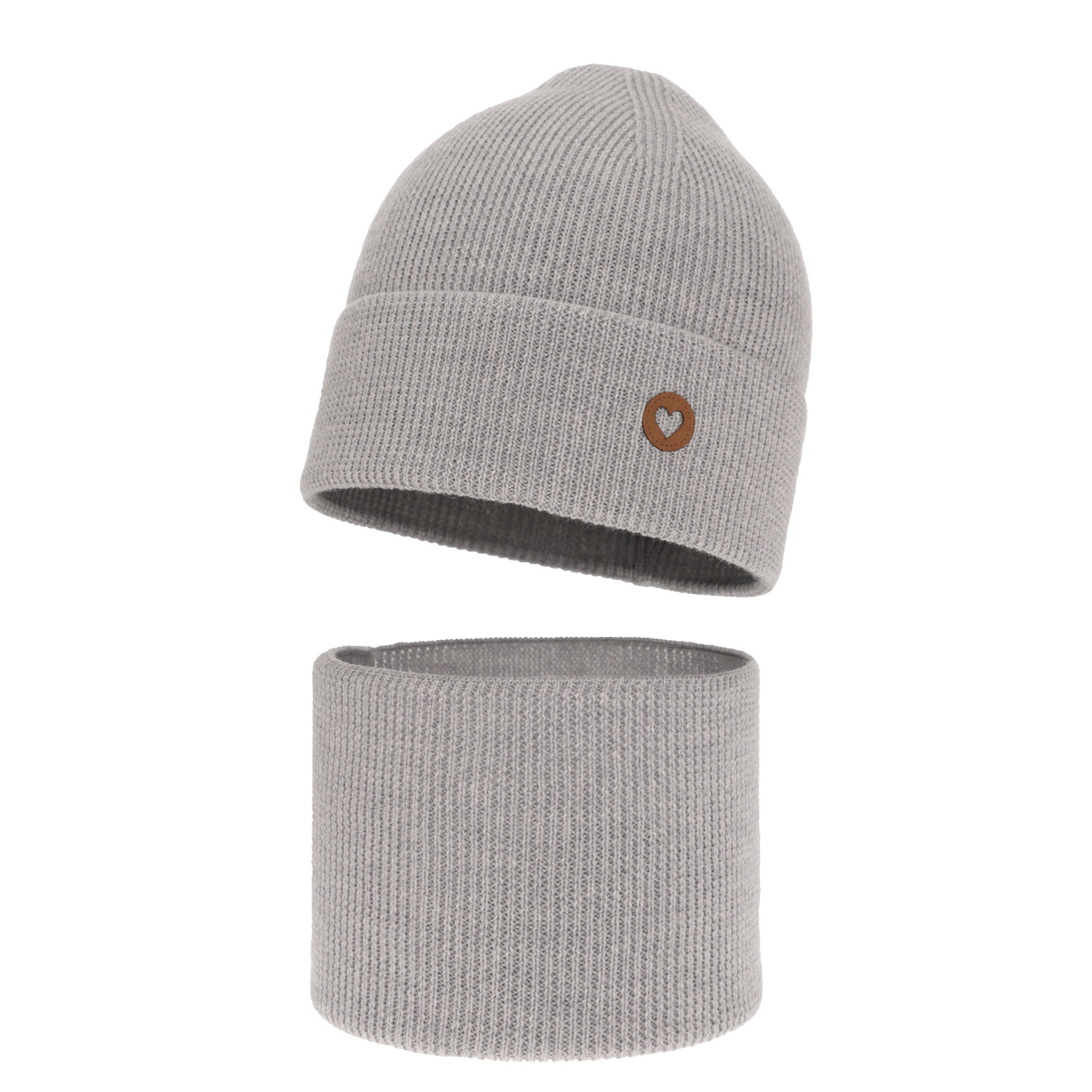 Ensemble automne/printemps fille: bonnet et snood, gris, avec laine mérinos, Brook