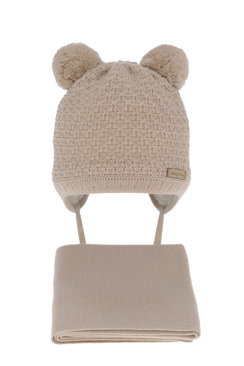 Ensemble d'hiver garçon: bonnet et écharpe, beige, avec deux pompons, Franki