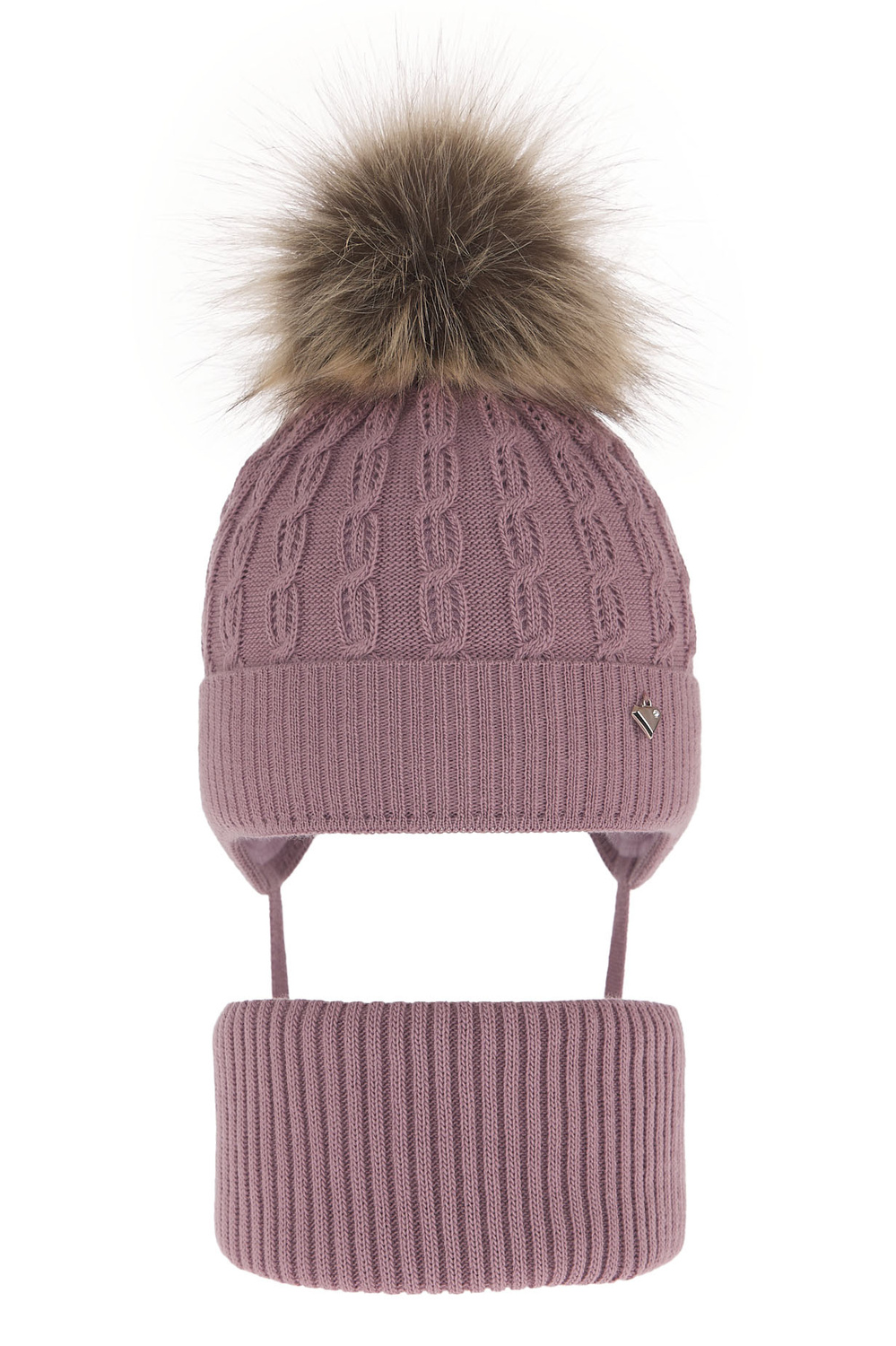 Ensemble d'hiver fille: bonnet et snood, violet, avec pompon, Tukana
