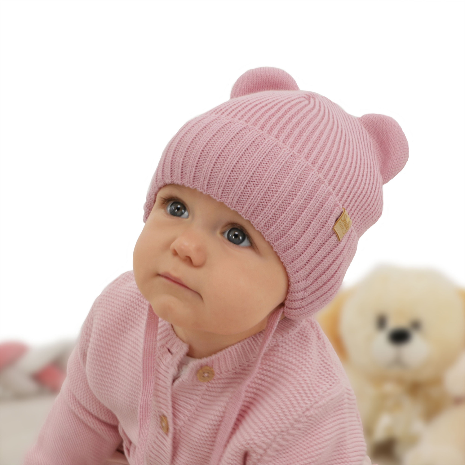 Bonnet d'hiver fille, beige, avec liens, avec laine mérinos, Shira