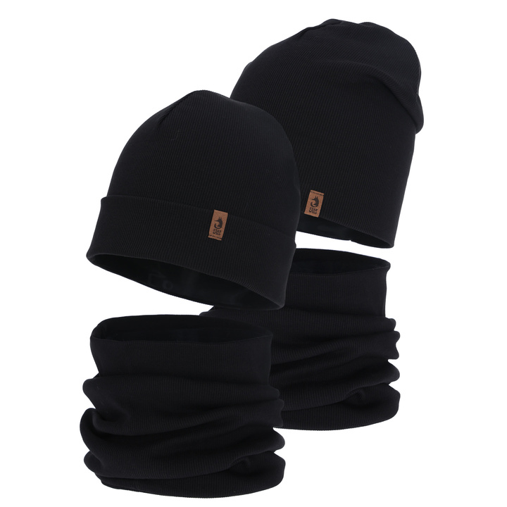 Jongens herfst/lente set (muts en buissjaal), zwart, Amalfi