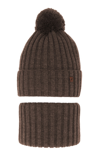 Jongens winter set muts en sjaal, bruin, met garen pompon, Wiliam