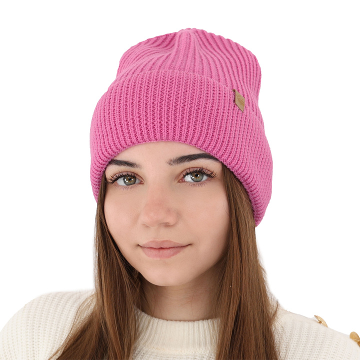 Bonnet d'hiver femme, hiver, rose, avec laine mérinos, Isla