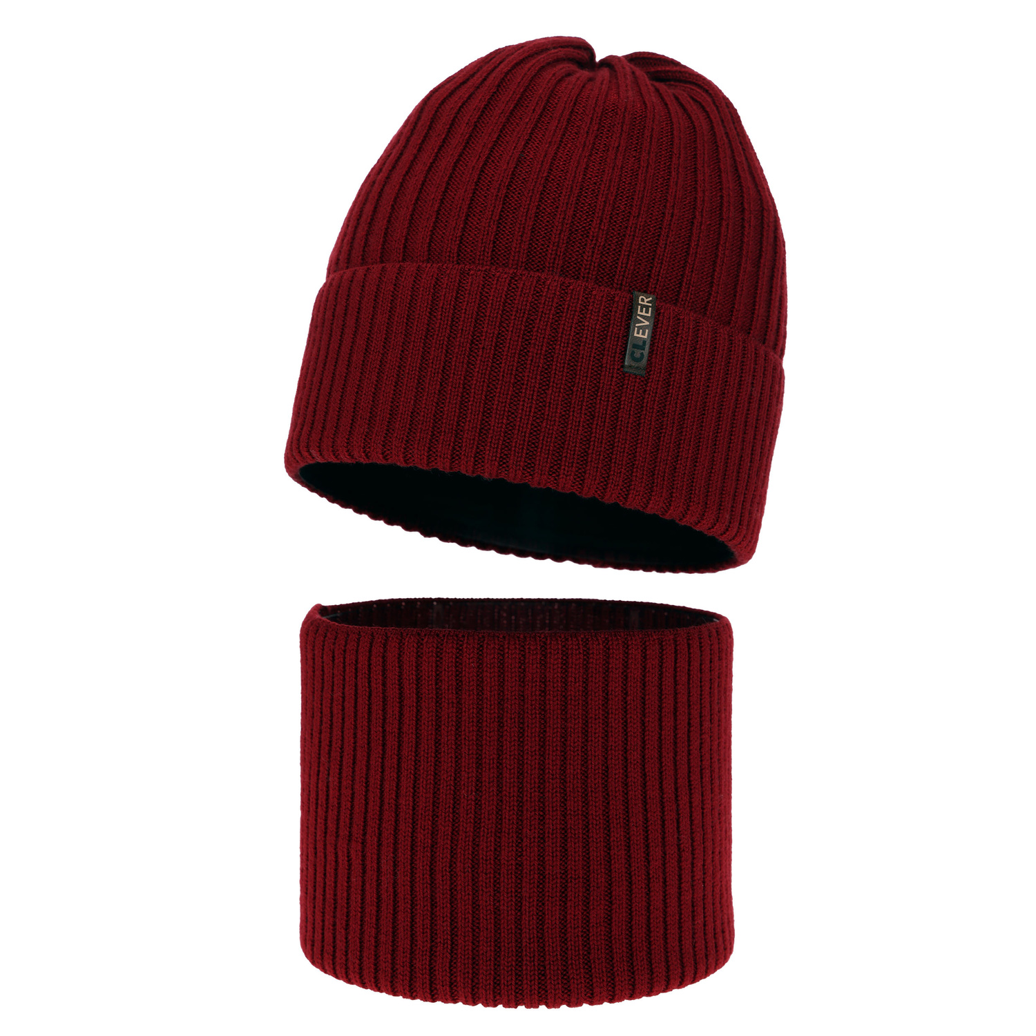 Ensemble d'hiver garçon: bonnet et snood, bordeaux, avec laine mérinos, Gizmo