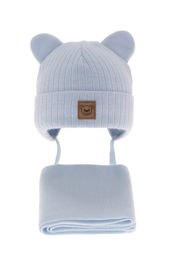 Ensemble d'hiver garçon: bonnet et écharpe, bleu clair, avec liens, Anthony