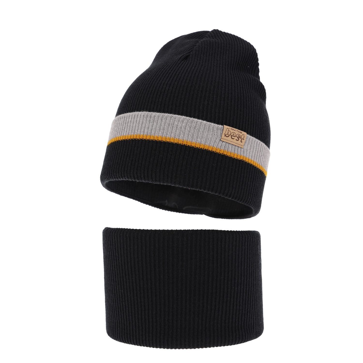 Ensemble automne/printemps garçon: bonnet et snood, met katoen, noir, Antonio