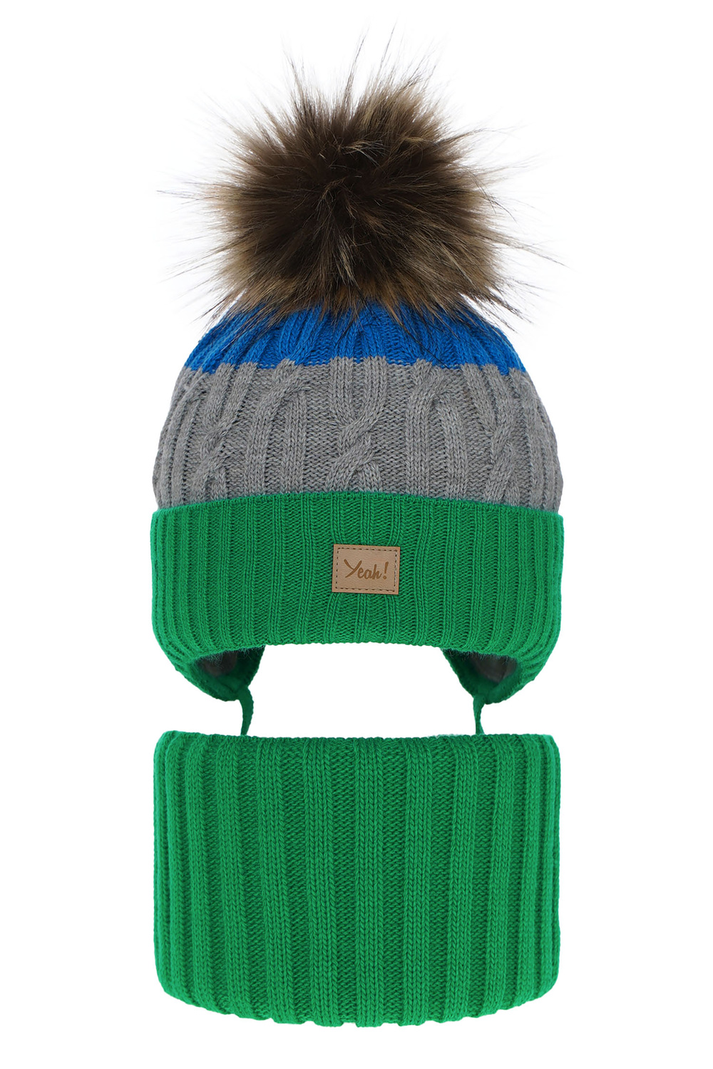 Jongens winter set muts en buissjaal, groen, met garen pompon, Maxwell