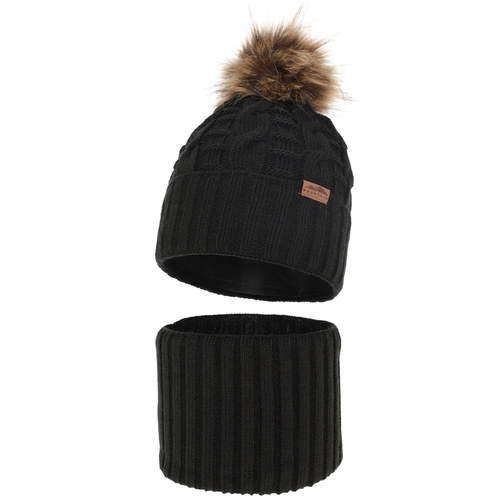 Ensemble d'hiver garçon: bonnet et snood, noir, avec pompon, Cent