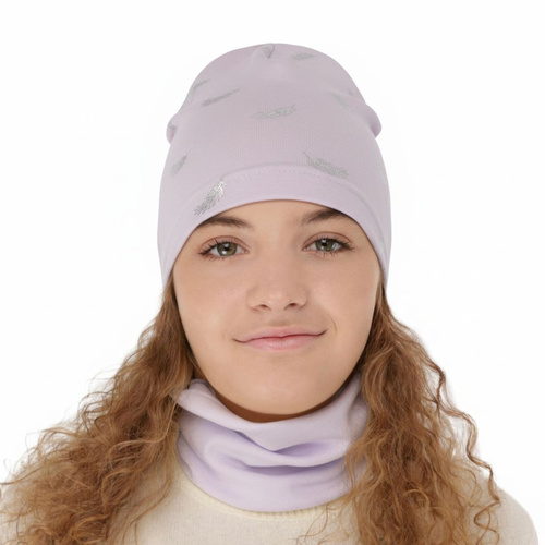 Ensemble automne/printemps fille: bonnet et snood, violet, en coton, Florena