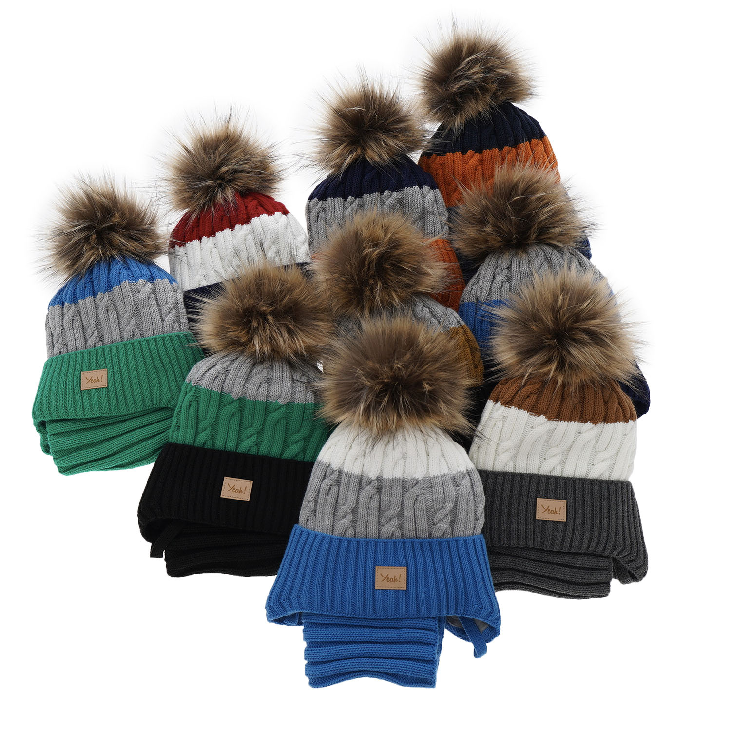 Jongens winter set muts en sjaal, blauw, met garen pompon, Maxwell