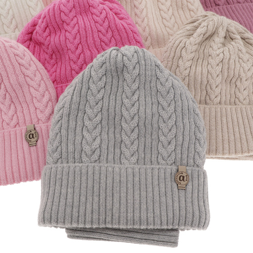 Ensemble d'hiver fille: bonnet et snood, crème, avec laine mérinos, Jenny