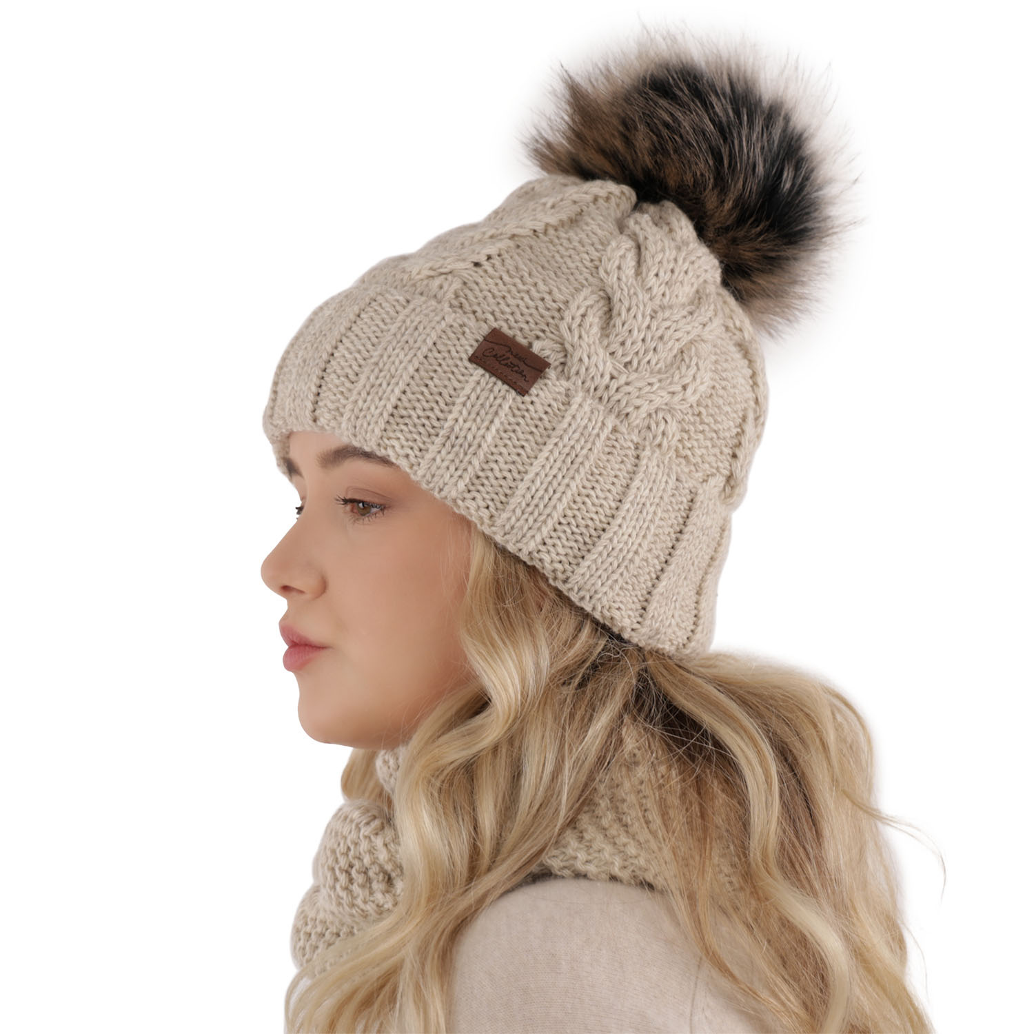 Ensemble d'hiver fille: bonnet et snood, gris, avec pompon, Torina