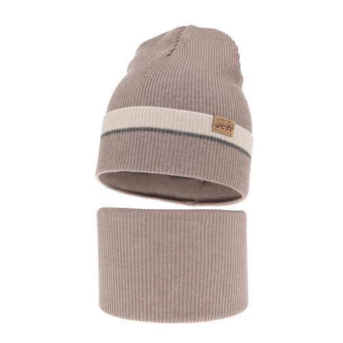 Ensemble automne/printemps garçon: bonnet et snood, met katoen, beige, Antonio