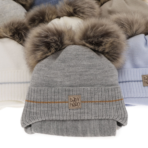 Ensemble d'hiver garçon: bonnet et écharpe, bleu, avec deux pompons, avec liens, Melon