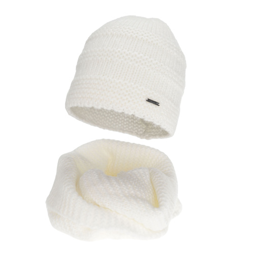 Dames winter set (muts en buissjaal), roze, met merinowol, Driva