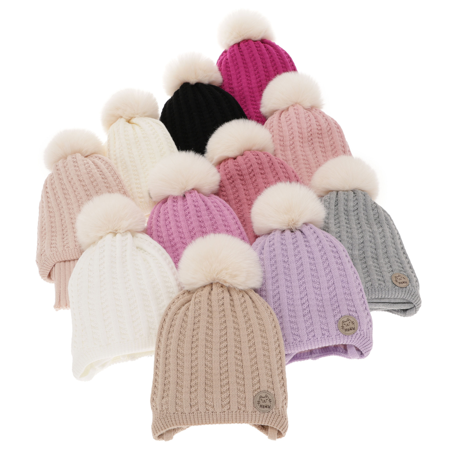 Ensemble d'hiver fille: bonnet et snood, rose clair, avec pompon, Kenta