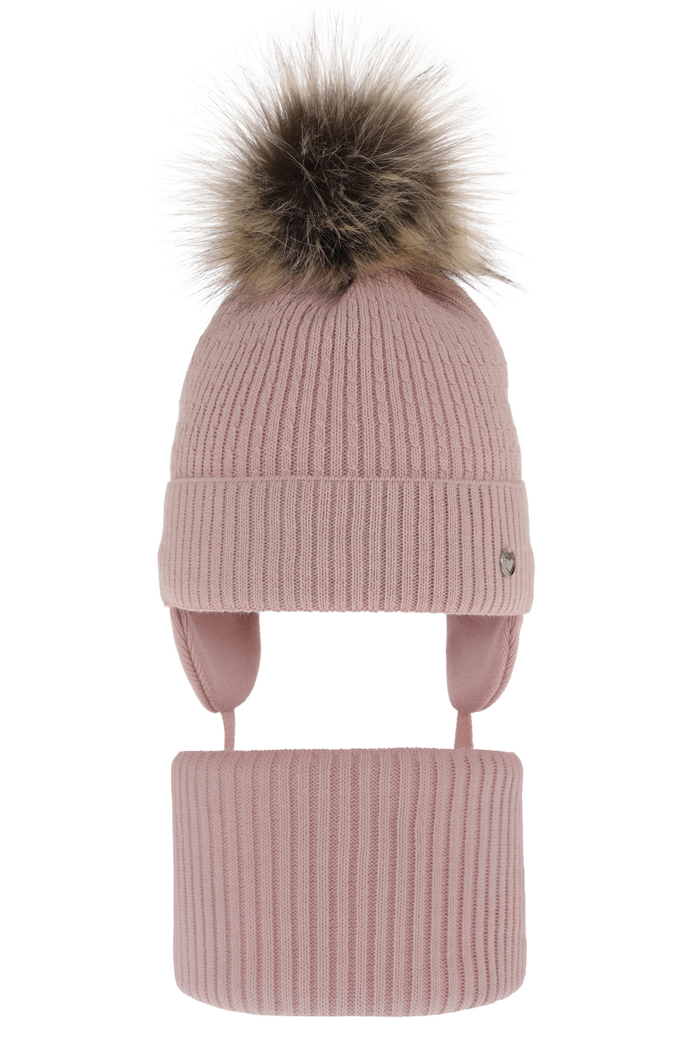Ensemble d'hiver fille: bonnet et snood, rose, avec liens, avec pompon, Debra