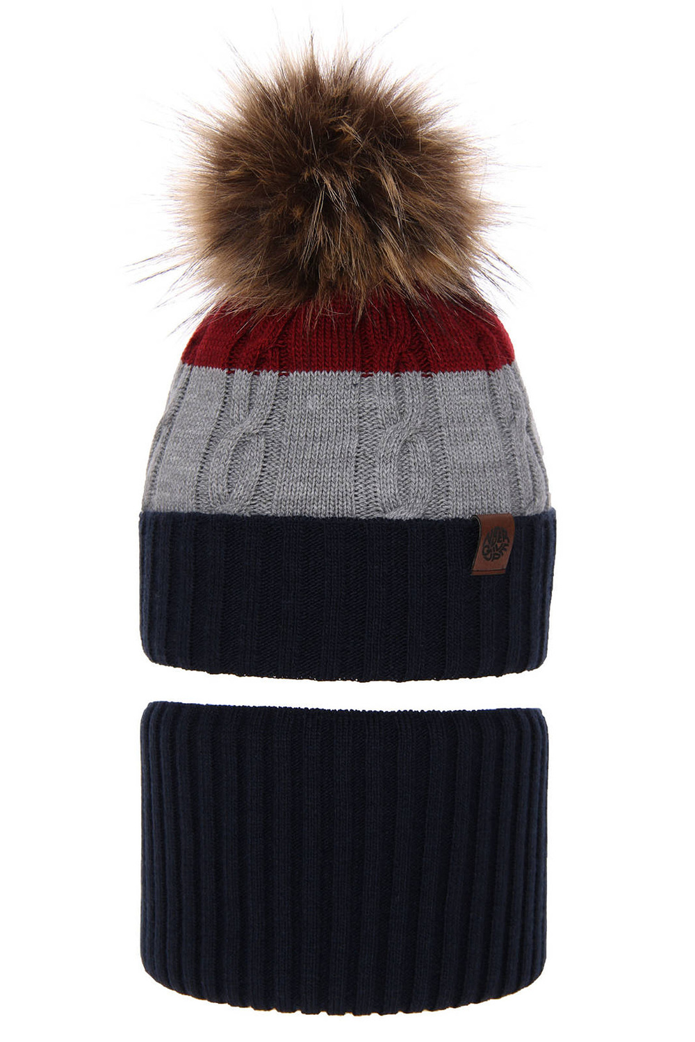 Jongens winter set muts en buissjaal, marineblauw, met garen pompon, Karmel