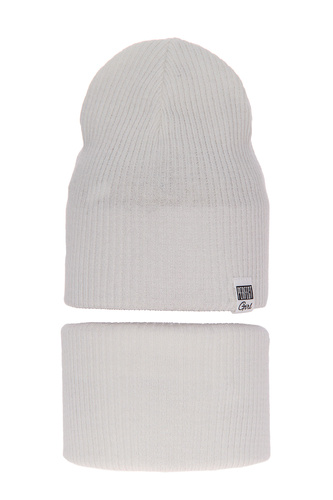 Meisjes herfst/lente set muts en buissjaal, met katoen, kremowy, Farinka