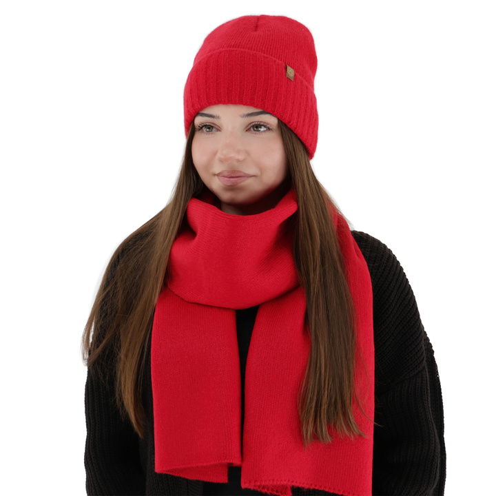 Dames winter set (muts en sjaal), rood, Shasta