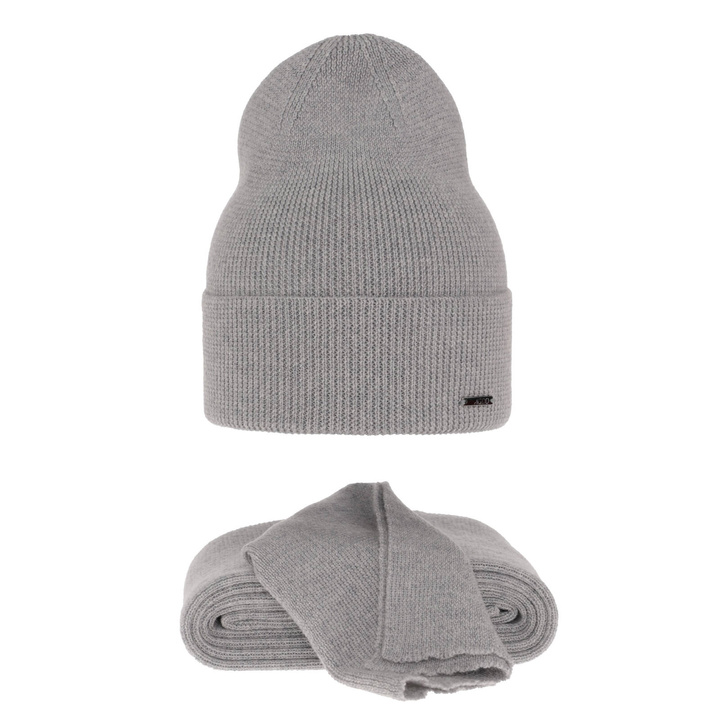 Ensemble d'hiver femme: bonnet et écharpe, gris, avec laine mérinos, Melpomena