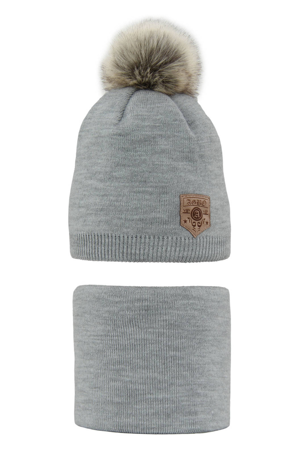Jongens winter set, grijs, met garen pompon, Apolin