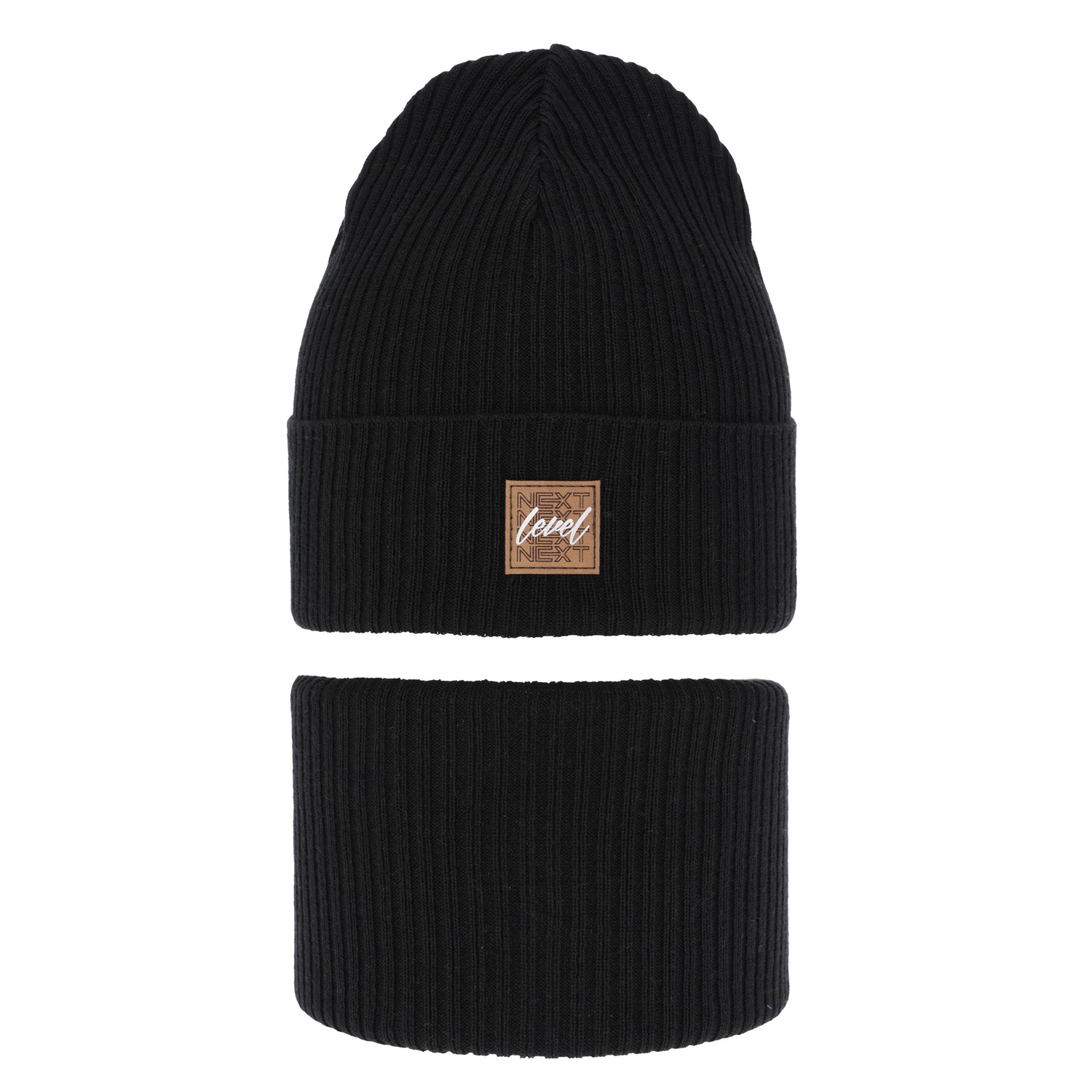 Ensemble automne/printemps garçon: bonnet et snood, met katoen, noir, Fenix