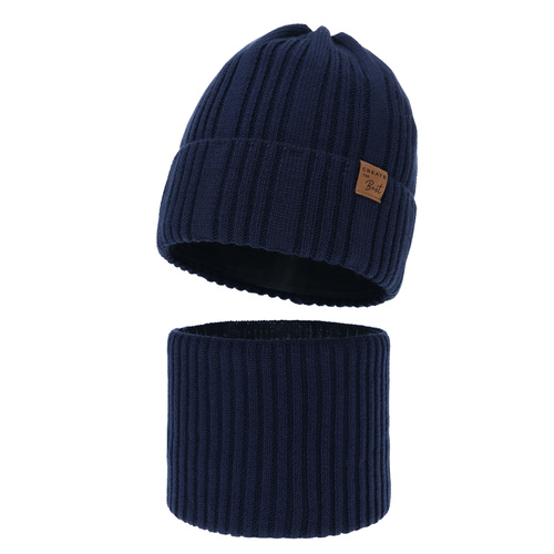Ensemble d'hiver garçon: bonnet et snood, bleu marine, Klaris