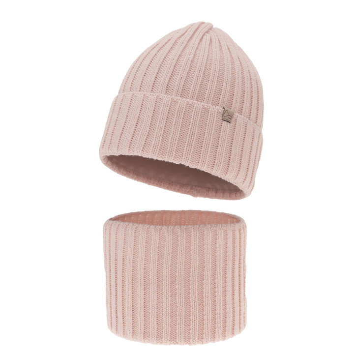 Ensemble d'hiver fille: bonnet et snood, rose clair, Mitti