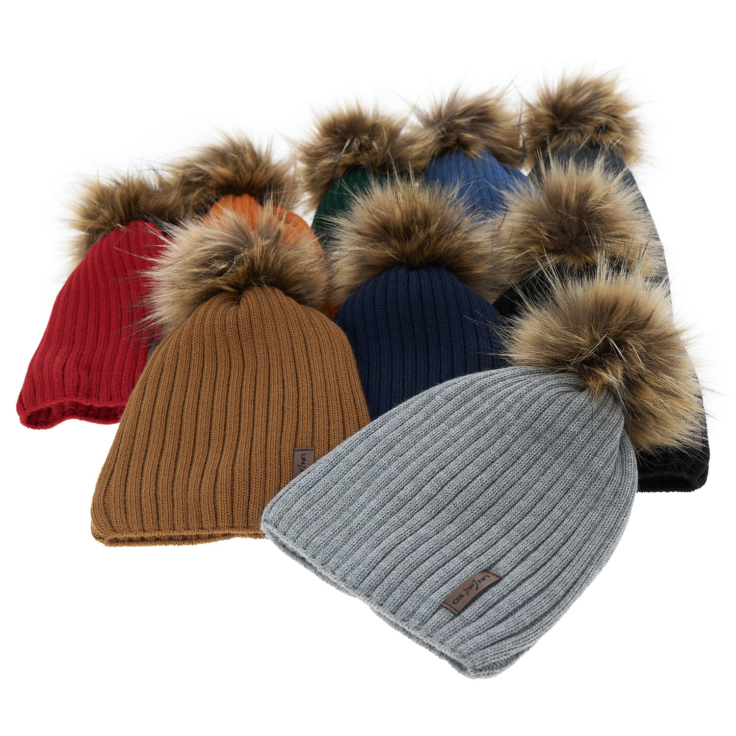 Jongens wintermuts, grijs, met garen pompon, Amur